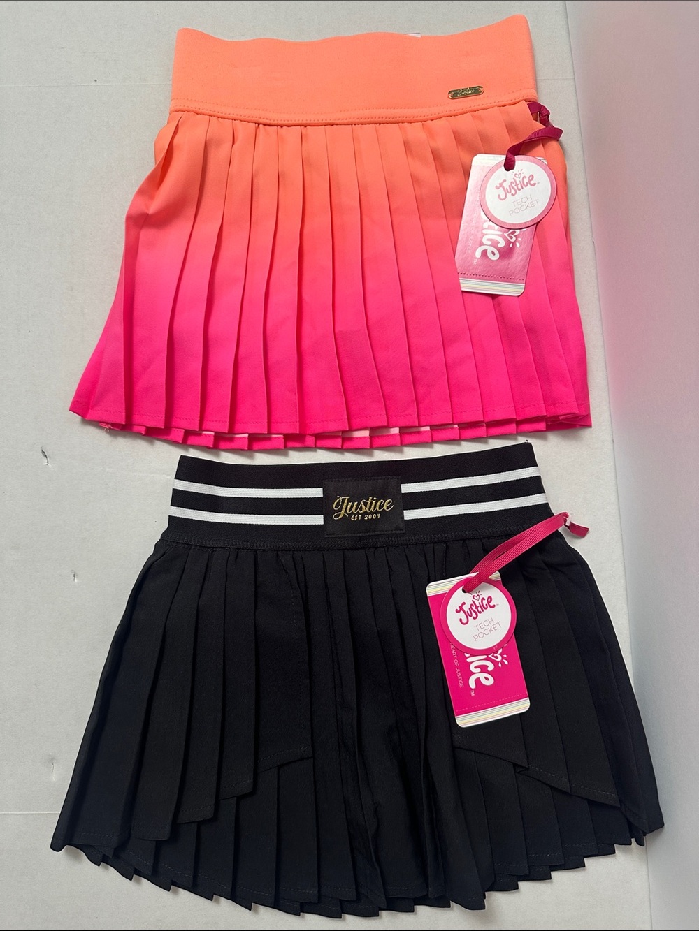 Justice Girls' Pleated Skort Duo - Coral to Hot Pink Ombre & Black